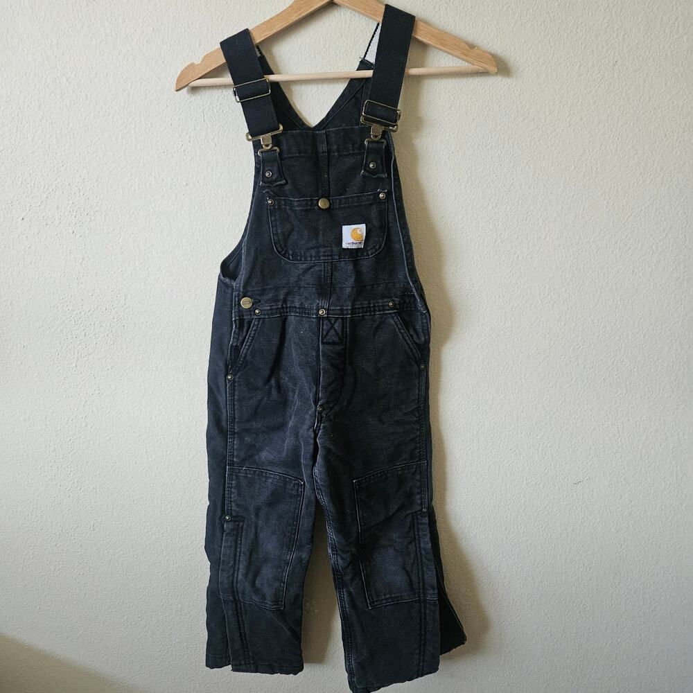 Carhartt Kids' Loose Fit Canvas Insulated Bib Overall Black Small